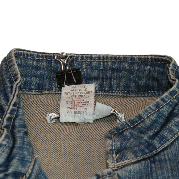 AMI Distressed Denim Trucker Jacket Women Small Blue Vintage Inspired Streetwear - Picture 5 of 6